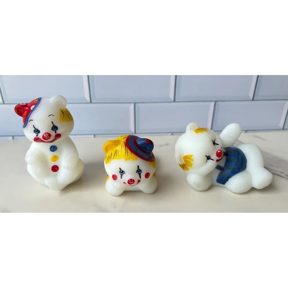 3 Pc Fenton Art Glass Centennial Countdown Celebration Clown Bear Figurines  USA